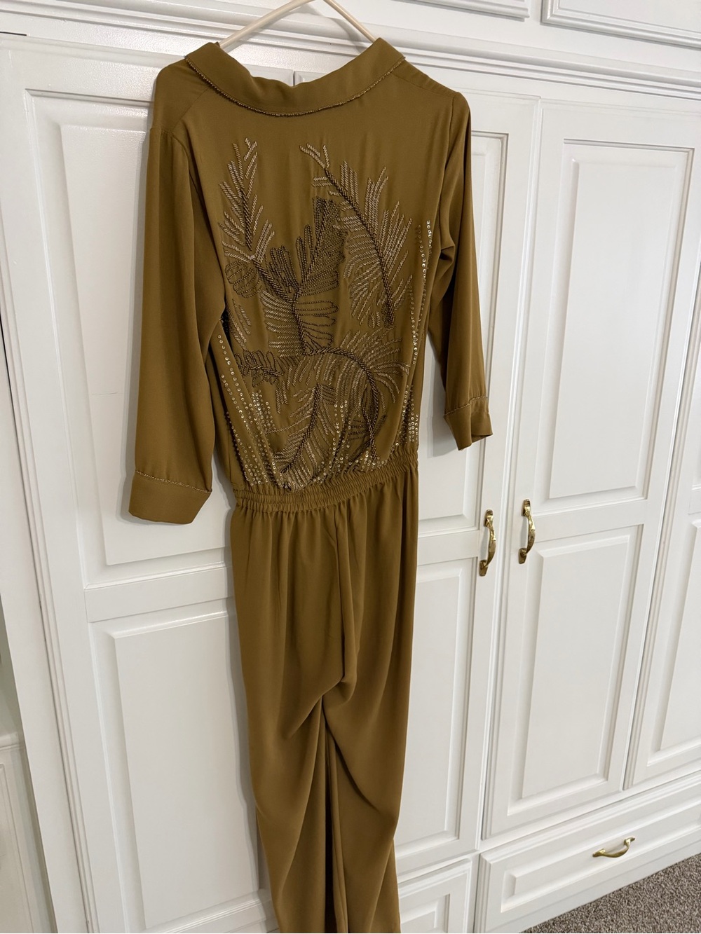 H&M Olive Green Long Sleeve Beaded Detail Jumpsuit